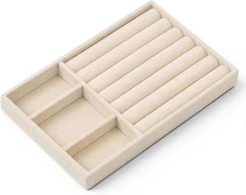 Jewelry Drawer Organizer Insert Box, Stackable Trays Velvet Jewelry Drawer Inserts, Ring Earring Stud Necklace Holder Display Storage Case(Beige, 8.3 x 4.9in) in Saudi Arabia