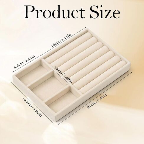 Jewelry Drawer Organizer Insert Box, Stackable Trays Velvet Jewelry Drawer Inserts, Ring Earring Stud Necklace Holder Display Storage Case(Beige, 8.3 x 4.9in) in Saudi Arabia