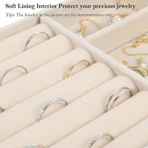 Jewelry Drawer Organizer Insert Box, Stackable Trays Velvet Jewelry Drawer Inserts, Ring Earring Stud Necklace Holder Display Storage Case(Beige, 8.3 x 4.9in) in Saudi Arabia