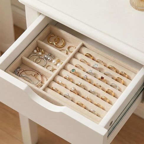 Jewelry Drawer Organizer Insert Box, Stackable Trays Velvet Jewelry Drawer Inserts, Ring Earring Stud Necklace Holder Display Storage Case(Beige, 8.3 x 4.9in) in Saudi Arabia