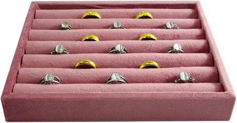 صينية تنظيم الحلقات المخملية، حامل تخزين مجوهرات صغير مع حشوة إسفنجية، صواني حلقات القرط لعرض المجوهرات في المنزل (وردي، 7.9 بوصة × 5.9 بوصة × 1.25 بوصة) in Kuwait