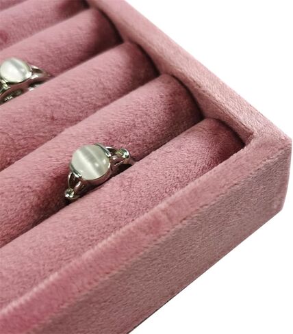 صينية تنظيم الحلقات المخملية، حامل تخزين مجوهرات صغير مع حشوة إسفنجية، صواني حلقات القرط لعرض المجوهرات في المنزل (وردي، 7.9 بوصة × 5.9 بوصة × 1.25 بوصة) in Kuwait