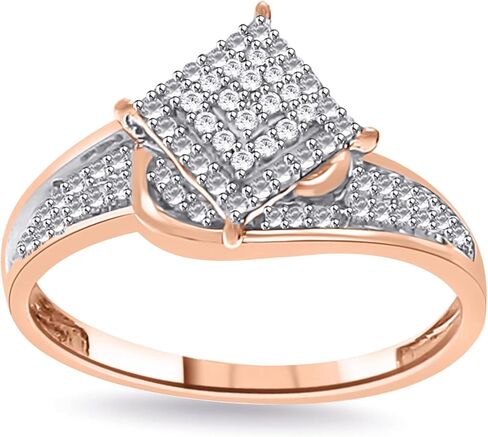 Cluster Ring For Women Round White Natural Diamond Square Shape Engagement Ring In 10K Or 14K Solid Gold,14K Gold Over Sterling Silver Jewelry Gift for Her in Kuwait