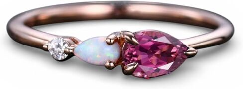 Vintage Red Ruby Opal Ring Engagement Ring Pear Cut Gemstone Art Deco Moissanite Wedding Band 3 Stone Unique Women Bridal Promise Ring Rose Gold in Saudi Arabia