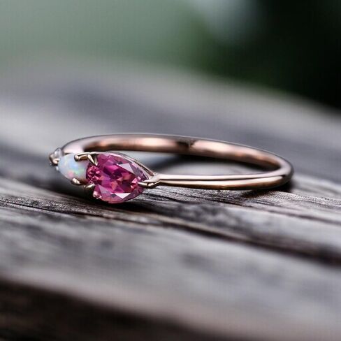 Vintage Red Ruby Opal Ring Engagement Ring Pear Cut Gemstone Art Deco Moissanite Wedding Band 3 Stone Unique Women Bridal Promise Ring Rose Gold in Saudi Arabia