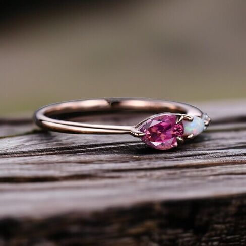 Vintage Red Ruby Opal Ring Engagement Ring Pear Cut Gemstone Art Deco Moissanite Wedding Band 3 Stone Unique Women Bridal Promise Ring Rose Gold in Saudi Arabia