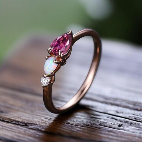 Vintage Red Ruby Opal Ring Engagement Ring Pear Cut Gemstone Art Deco Moissanite Wedding Band 3 Stone Unique Women Bridal Promise Ring Rose Gold in Saudi Arabia
