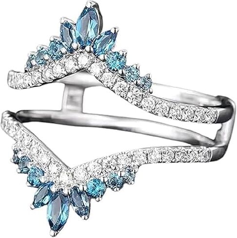 925 Sterling Silver 14K White Gold Plated Marquise Cut Blue Topaz & Diamond Wedding Wrap Enhancer Insert Ring Guard for Women in Saudi Arabia