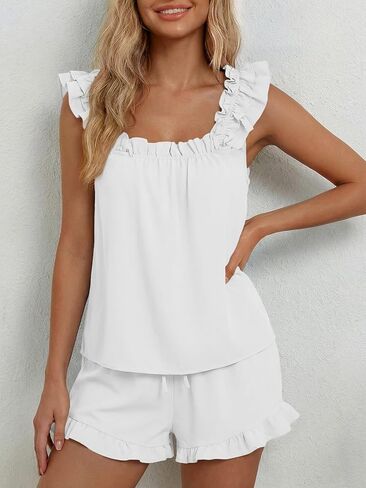 LILLUSORY Pajamas Sets for Women 2 Piece Cute Bridal Pjs Sexy Lounge Sleepwear Summer Outfits 2026 Ruffle Tops and Shorts in Saudi Arabia