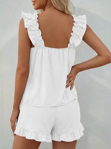 LILLUSORY Pajamas Sets for Women 2 Piece Cute Bridal Pjs Sexy Lounge Sleepwear Summer Outfits 2026 Ruffle Tops and Shorts in Saudi Arabia