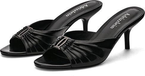 حذاء Adrizzlein Kitten بكعب نسائي مكشكش بكعب 2.7 بوصة مفتوح عند أصابع القدم وكعب مستدير عند أصابع القدم سهل الارتداء in Kuwait