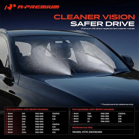 A-Premium Front Windshield Washer Nozzle Compatible with BMW 328i 1996-1999, 323i 1998-1999, 325i 1992-1995, 318i 1992-1999, 320i 1992-1995, 318is, 318ti, 323is, 325is, 328is, M3, Z3, Set of 2 in Saudi Arabia