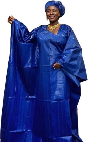Generic African Ankara Women Party Clothing Bazin Riche Long Dresses Femme Traditional Wedding Party Daily Dashiki Robe for Women Royal Blue in Saudi Arabia