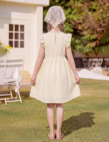Girls Dress Summer Solid Cute Casual Kids Dresses Flutter Sleeve Swing Twirly Tween Sundress Beach Party Outfit 4-12Y in Saudi Arabia
