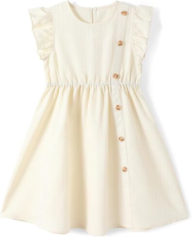 Girls Dress Summer Solid Cute Casual Kids Dresses Flutter Sleeve Swing Twirly Tween Sundress Beach Party Outfit 4-12Y in Saudi Arabia