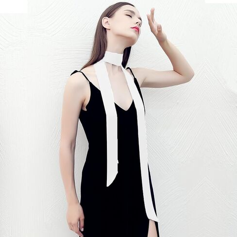 وشاح طويل رفيع من الشيفون يشبه الحرير من Lujuny - حزام خصر رفيع بربطة عنق للنساء والفتيات، 78.0 بوصة (أبيض) in Kuwait