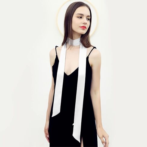 وشاح طويل رفيع من الشيفون يشبه الحرير من Lujuny - حزام خصر رفيع بربطة عنق للنساء والفتيات، 78.0 بوصة (أبيض) in Kuwait