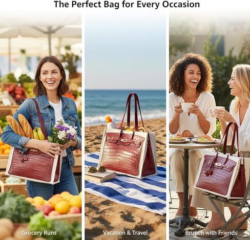 حقيبة قماش أنيقة مع طباعة مستوحاة من الفخامة - حقيبة هدايا مرحة للنساء، هدية أنيقة للعطلات، قابلة للطي للاستخدام اليومي in Kuwait