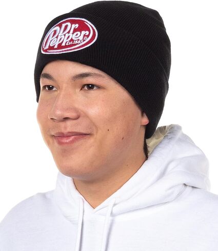 قبعة Dr Pepper Beanie سوداء متماسكة قابلة للطي على شكل جمجمة مع شعار OSFM للبالغين in Kuwait