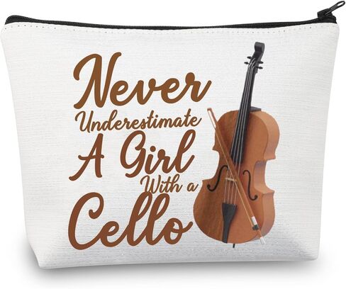 BDPWSS Cello Gift Cello Lover Cello Player Gift Cello Music Teacher Gift Never Underestimate A Girl With A Cello Makeup Bag (Girl With Cello) in Kuwait