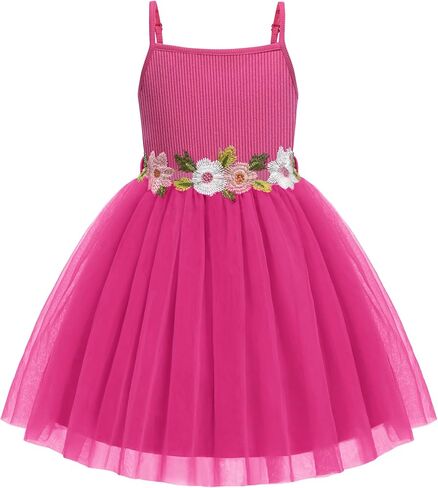 Arshiner Toddler Tulle Dress Summer Spaghetti Strap Party Tutu Flower Girl Dresses with Belt 3-8Y in Kuwait