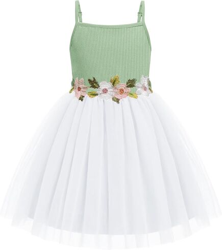 Arshiner Toddler Tulle Dress Summer Spaghetti Strap Party Tutu Flower Girl Dresses with Belt 3-8Y in Kuwait