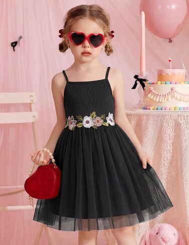 Arshiner Toddler Tulle Dress Summer Spaghetti Strap Party Tutu Flower Girl Dresses with Belt 3-8Y in Kuwait