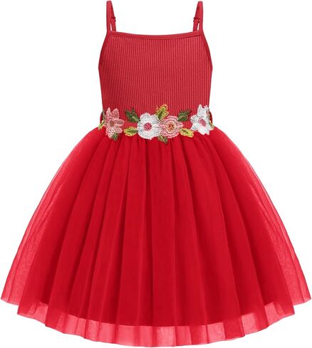 Arshiner Toddler Tulle Dress Summer Spaghetti Strap Party Tutu Flower Girl Dresses with Belt 3-8Y in Kuwait
