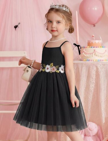 Arshiner Toddler Tulle Dress Summer Spaghetti Strap Party Tutu Flower Girl Dresses with Belt 3-8Y in Kuwait