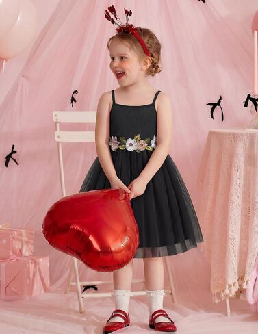 Arshiner Toddler Tulle Dress Summer Spaghetti Strap Party Tutu Flower Girl Dresses with Belt 3-8Y in Kuwait
