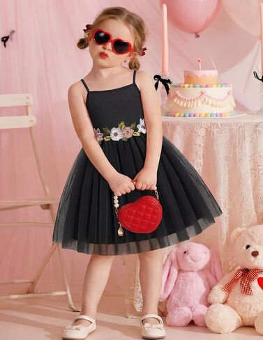 Arshiner Toddler Tulle Dress Summer Spaghetti Strap Party Tutu Flower Girl Dresses with Belt 3-8Y in Kuwait