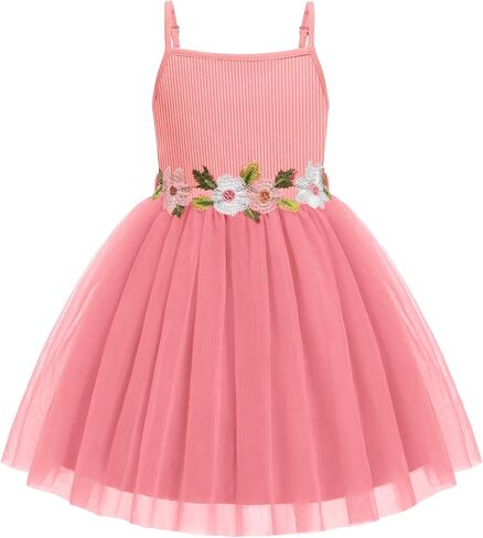 Arshiner Toddler Tulle Dress Summer Spaghetti Strap Party Tutu Flower Girl Dresses with Belt 3-8Y in Kuwait