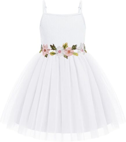 Arshiner Toddler Tulle Dress Summer Spaghetti Strap Party Tutu Flower Girl Dresses with Belt 3-8Y in Kuwait