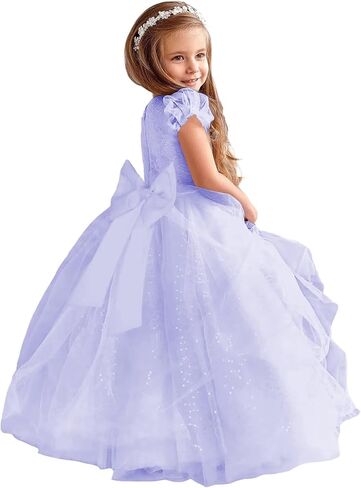 Glitter Tulle Flower Girl Dresses for Wedding Long Formal Dresses Puffy Sleeves Sequin First Communion Ball Gown in Saudi Arabia
