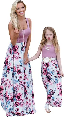 EFOFEI Mom and Me Dresses Matching Summer Floral Dress Round Neck Sleeveless Family Dress in Saudi Arabia