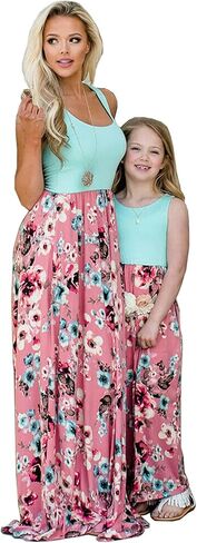 EFOFEI Mom and Me Dresses Matching Summer Floral Dress Round Neck Sleeveless Family Dress in Saudi Arabia