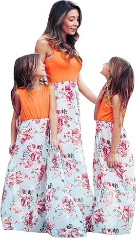 EFOFEI Mom and Me Dresses Matching Summer Floral Dress Round Neck Sleeveless Family Dress in Saudi Arabia