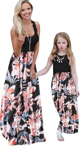 EFOFEI Mom and Me Dresses Matching Summer Floral Dress Round Neck Sleeveless Family Dress in Saudi Arabia