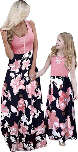 EFOFEI Mom and Me Dresses Matching Summer Floral Dress Round Neck Sleeveless Family Dress in Saudi Arabia