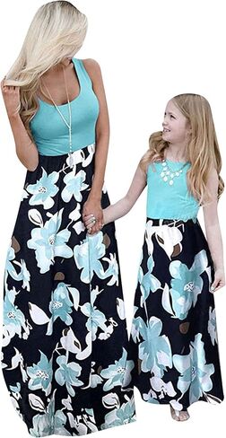 EFOFEI Mom and Me Dresses Matching Summer Floral Dress Round Neck Sleeveless Family Dress in Saudi Arabia