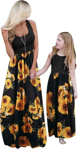 EFOFEI Mom and Me Dresses Matching Summer Floral Dress Round Neck Sleeveless Family Dress in Saudi Arabia
