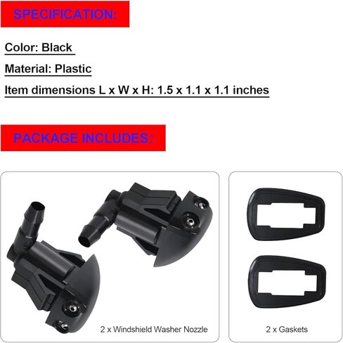فوهة غسالة الزجاج الأمامي SMMS قطعتين لسيارة Toyota Corolla 1988-2008 Matrix 2003-2008 الزجاج الأمامي، جانب السائق والراكب، يستبدل OE: 8538112280، أسود in Saudi Arabia