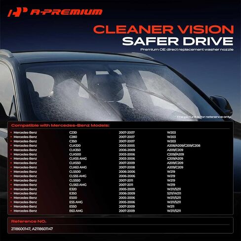 A-Premium Windshield Wiper Nozzle Compatible with Mercedes-Benz C350, C280, C230, E350, E320, E500, E55 AMG, E63 AMG, CLS550, CLS63 AMG, CLS500, Spray Jet Heating, Replace# 2118600147 in Saudi Arabia