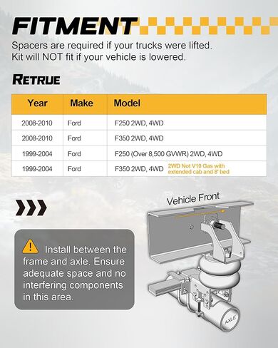 RETRUE Rear Air Bags Suspension Kit for 1999-2004, 2008-2010 Ford F250 F350 Truck Towing, 5000 Lb of Load Leveling Capacity, Replacement for Firestone 2550 Ride Rite Airbags for Trucks Rear Suspension in Saudi Arabia