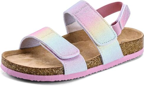 Torotto Girls Boys Sandals with Cork Footbed Adjustable Straps Summer Glitter Slides Sandals Open Toes Flat for Kids Toddler in Kuwait