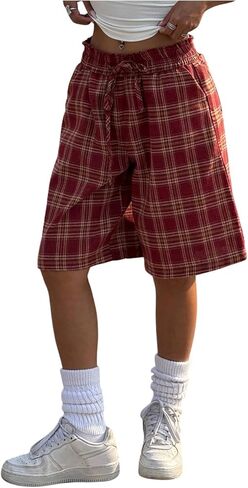WDIRARA Women's Plaid Bermuda Loose Shorts Wide Leg Shorts Y2k Streetwear in Saudi Arabia