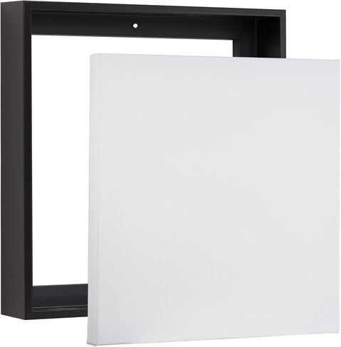 حزمة قيمة من قماش Pixy مكونة من 32 × 32 قماشًا ممتدًا بعمق 1-1/4 (1.25) بوصة وإطار عائم للوحاتك/الأعمال الفنية/فن الحائط/ديكور الحائط (أسود، 32 × 32 بوصة، مربع) in Kuwait