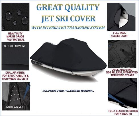 SBU Black PWC 600D Jet SKI Cover Compatible for Yamaha Wave Runner GP1300R 2003 2004 2005 2006 2007 2008 2 Seater in Saudi Arabia