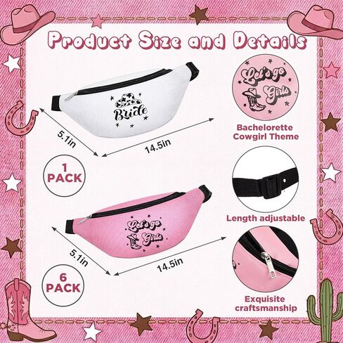 7 Pcs Cowgirl Bachelorette Party Fanny Pack, Last Rodeo Bachelorette Party Favors Lets Go Girls Adjustable Waist Bags for Cowgirl Bachelorette Decorations Wedding Gifts Bridal Shower in Saudi Arabia