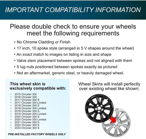 Auto Reflections Set of 4 17" 10 Spoke Wheel Skins for Chrysler 300 2015-2020 - Gloss Black in Saudi Arabia
